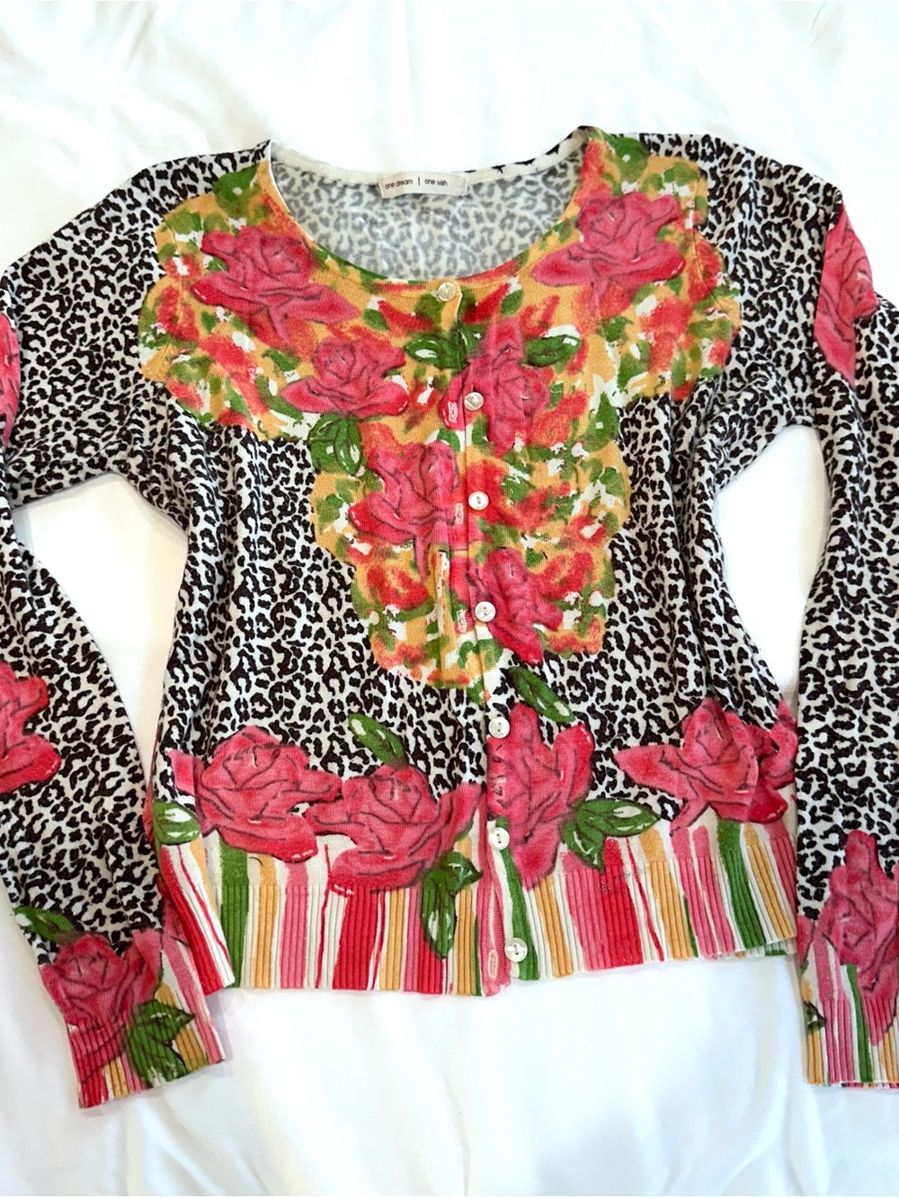 Floral Rose & Leopard Boutique Button-Front Cardigan - Pink/Black